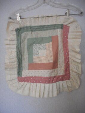 Vtg Handmade Quilted Amish Log Cabin Pattern Throw Pillow cover green 17 X 17